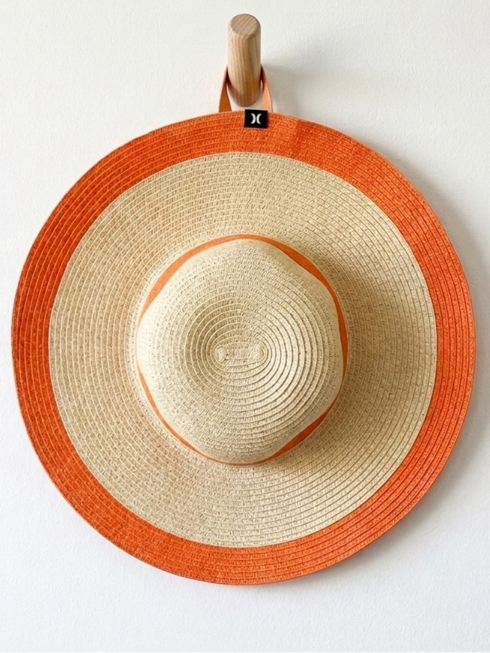 Hurley Straw Sun Hat | Wide Brim Floppy |Natural with Orange Contrast Trim, O/S